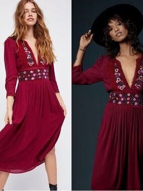 Free People Flora Embroidered Midi Dress